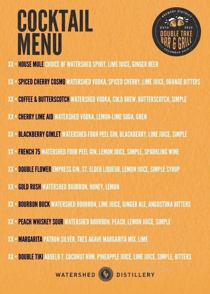 Double Take Bar & Grill - Columbus, OH menu_pic