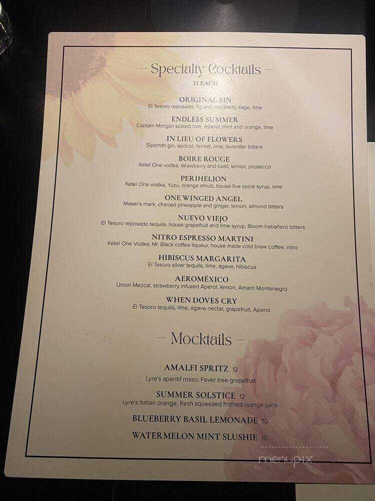Bloom Botanical Bistro - Queens, NY menu_pic