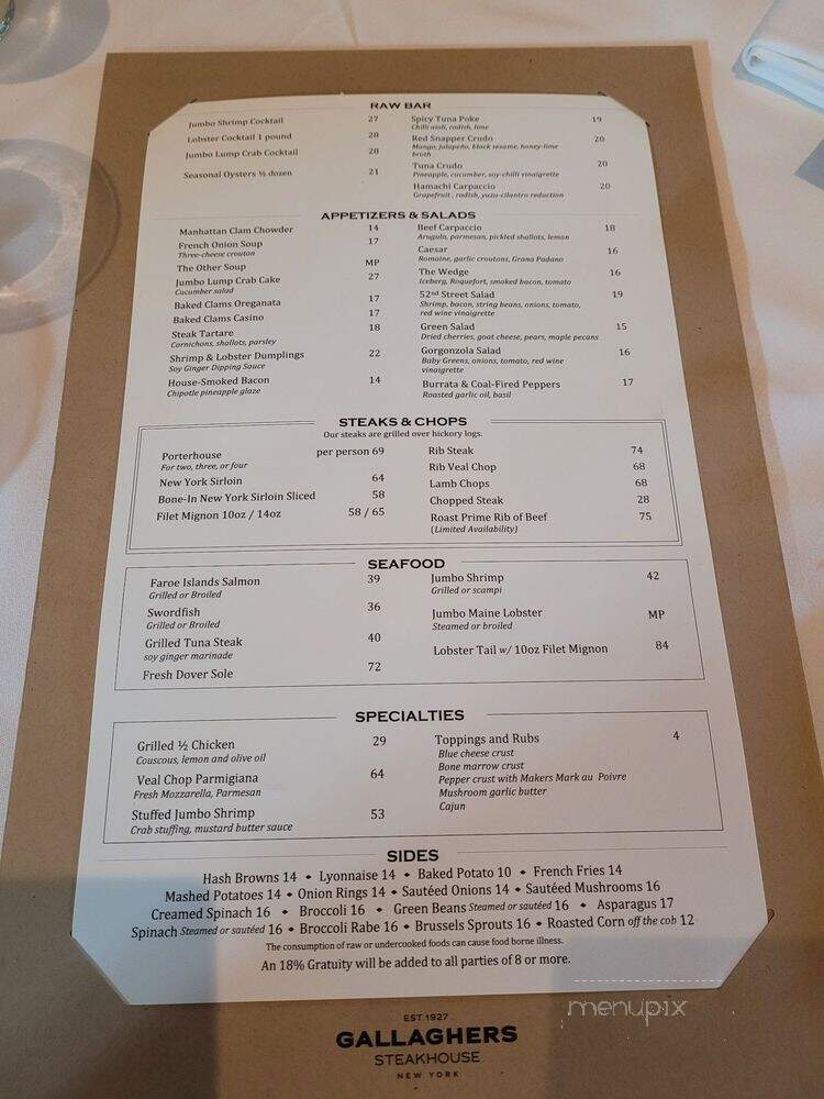Gallaghers Steakhouse - Boca Raton, FL menu_pic