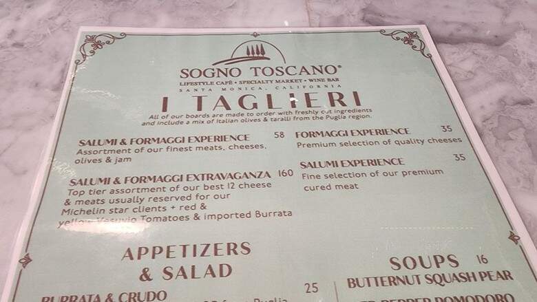 Sogno Toscano - Santa Monica, CA menu_pic