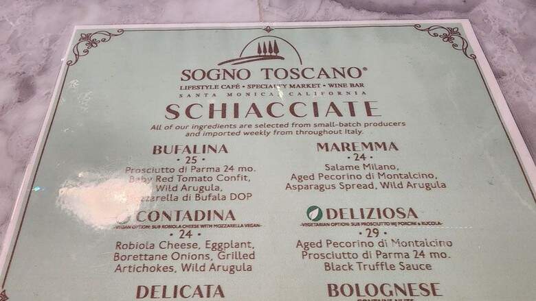 Sogno Toscano - Santa Monica, CA menu_pic
