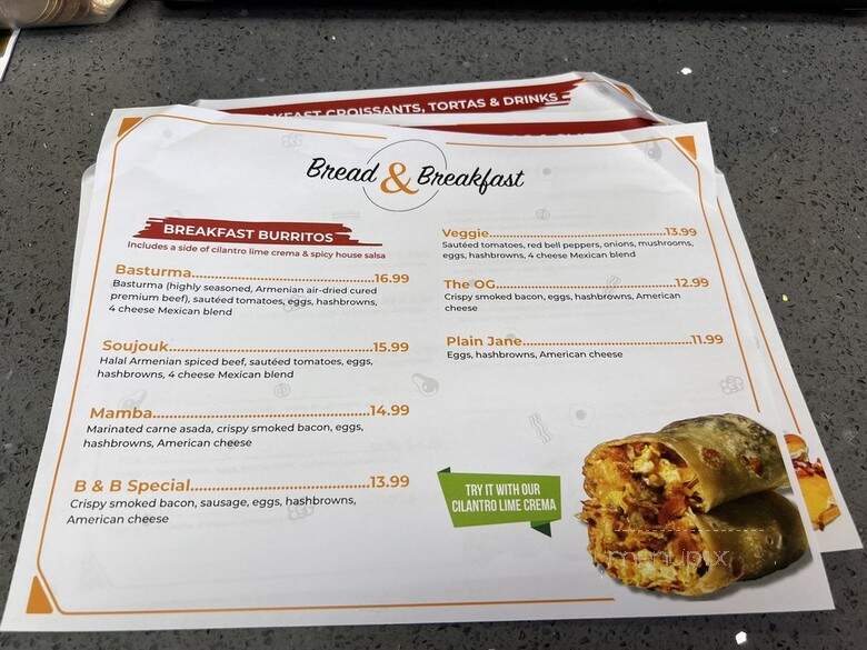 Bread & Breakfast - Burbank, CA menu_pic