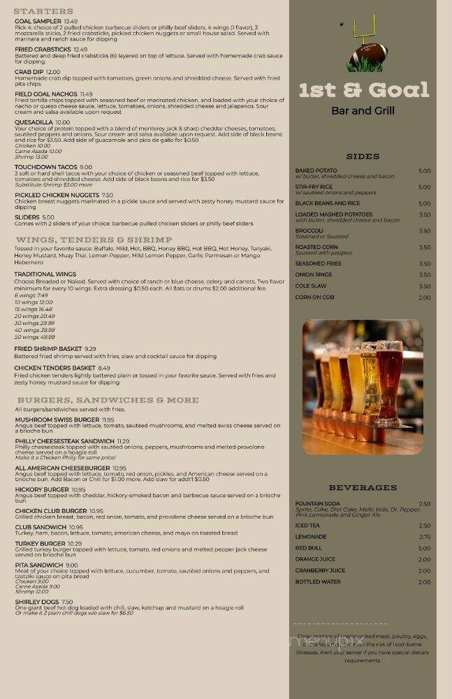 1st & Goal Bar and Grill - Charlotte, NC menu_pic