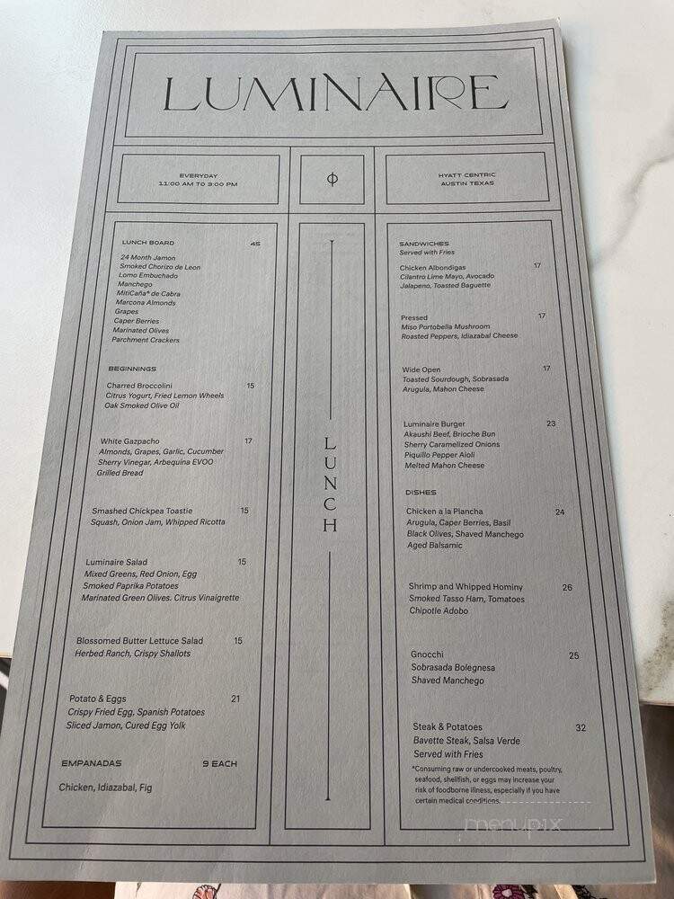 Luminaire - Austin, TX menu_pic