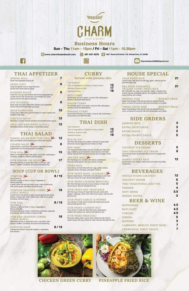Charm Thai and Sushi - Windermere, FL menu_pic