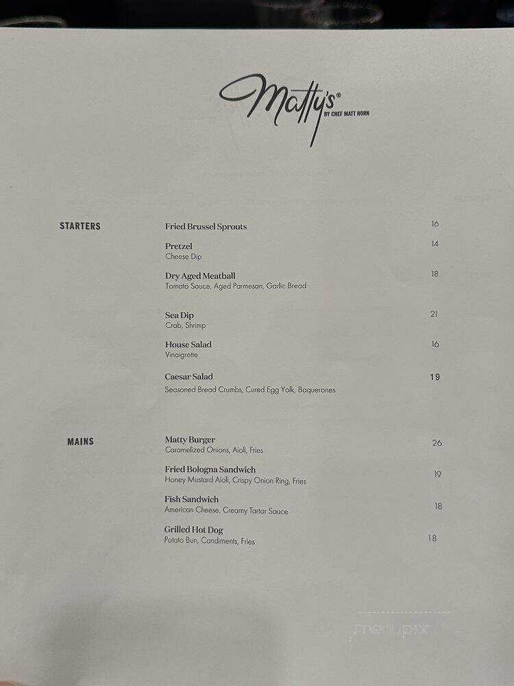 Matty's Old Fashioned - Oakland, CA menu_pic