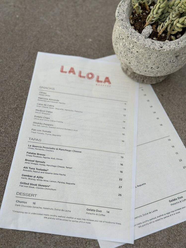 La Lo La Rooftop - Los Angeles, CA menu_pic