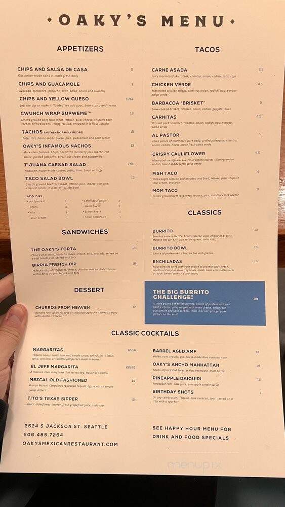 Oaky's Mexican - Seattle, WA menu_pic