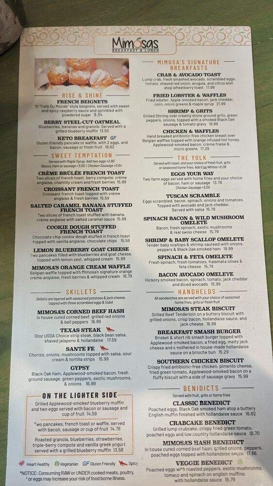 Mimosa's - Myrtle Beach, SC menu_pic