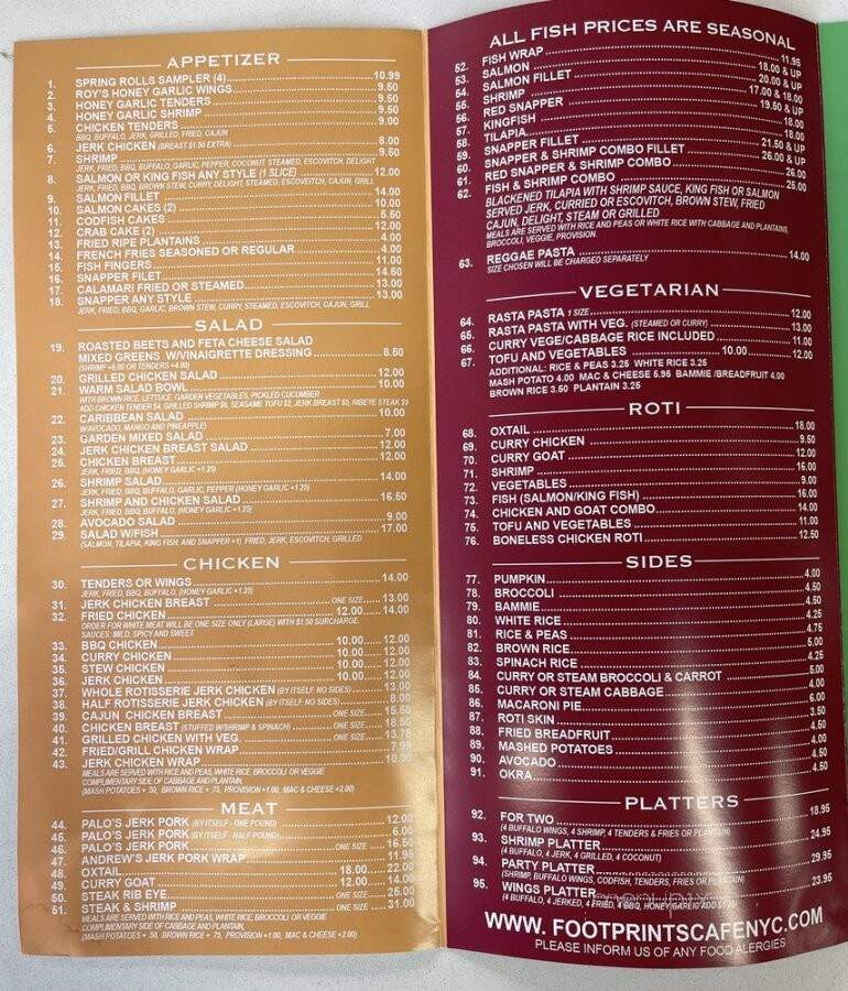 Footprints Cafe - Brooklyn, NY menu_pic