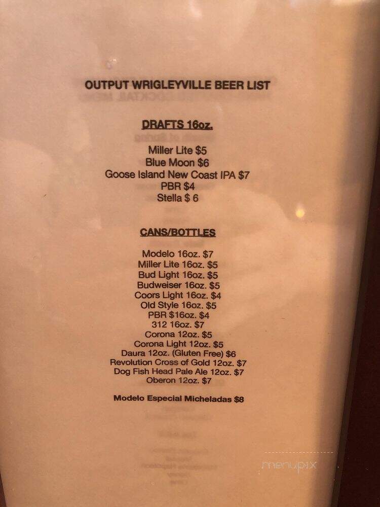 Output Wrigleyville - Chicago, IL menu_pic