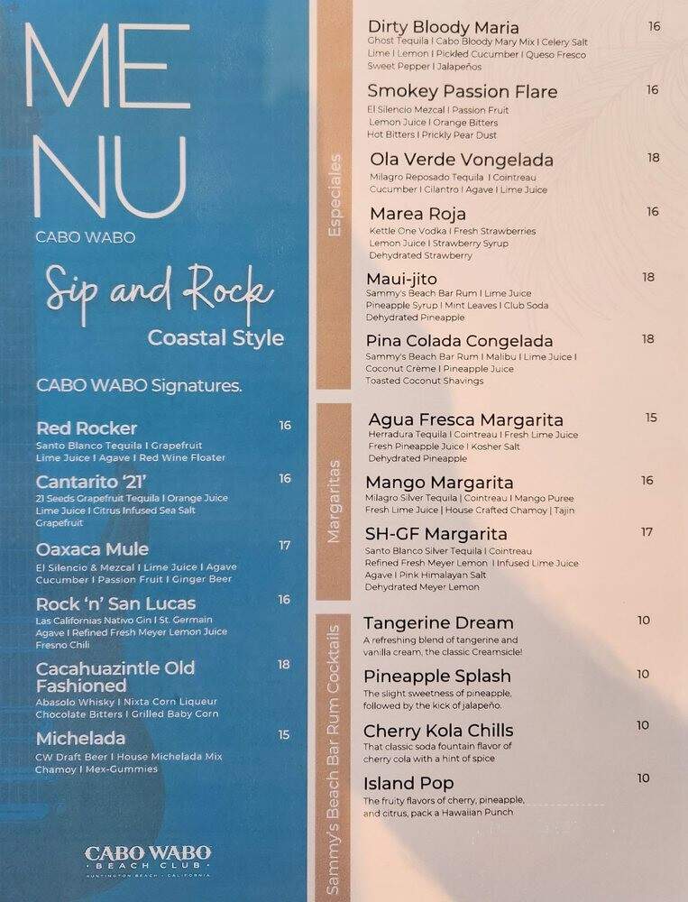 Cabo Wabo Beach Club - Huntington Beach, CA menu_pic