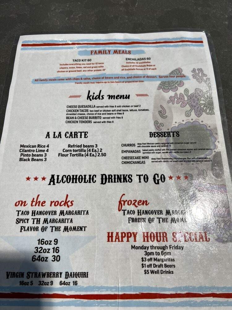 Taco Hangover - Shawnee, KS menu_pic