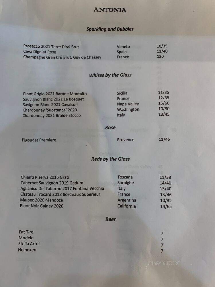 Antonia Cucina Italiana Restaurant & Bar - Laguna Niguel, CA menu_pic