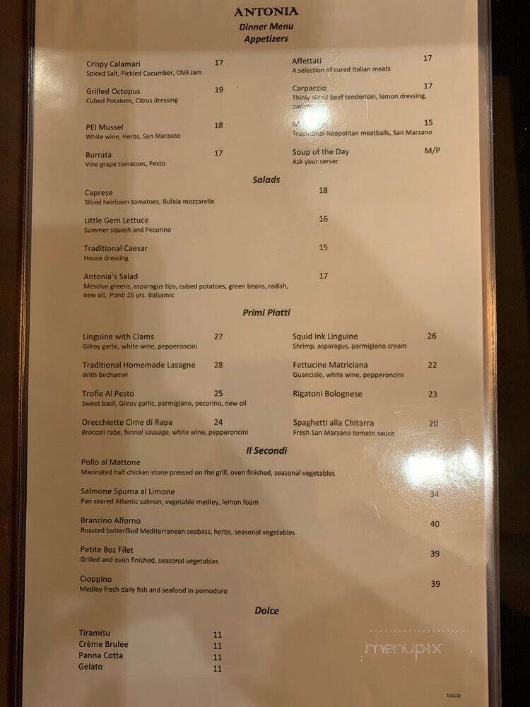 Antonia Cucina Italiana Restaurant & Bar - Laguna Niguel, CA menu_pic