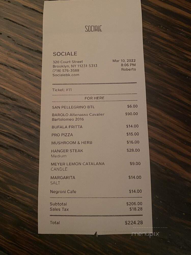 Sociale - New York, NY menu_pic