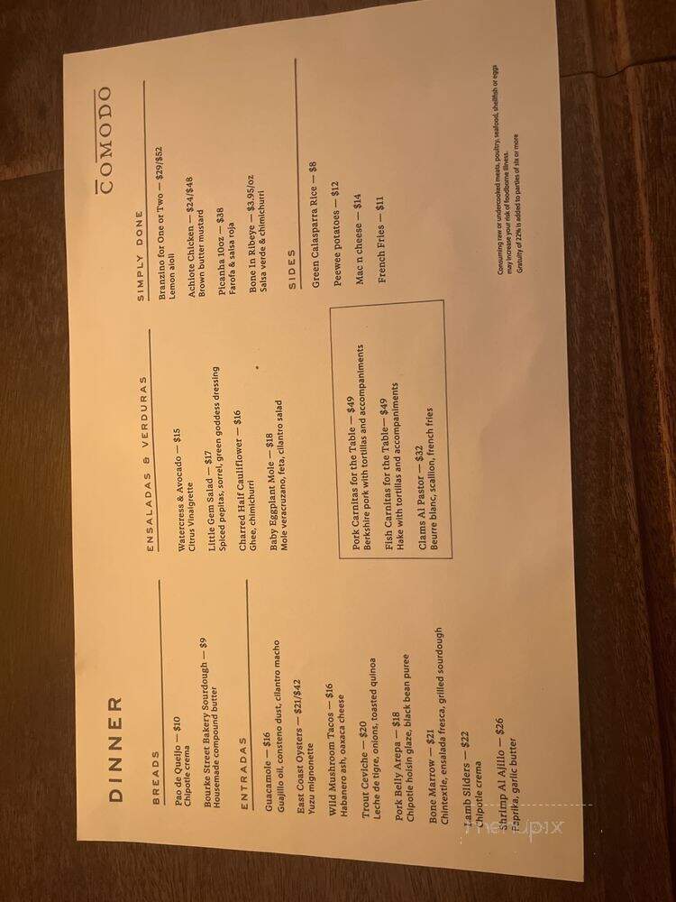 Comodo - New York, NY menu_pic