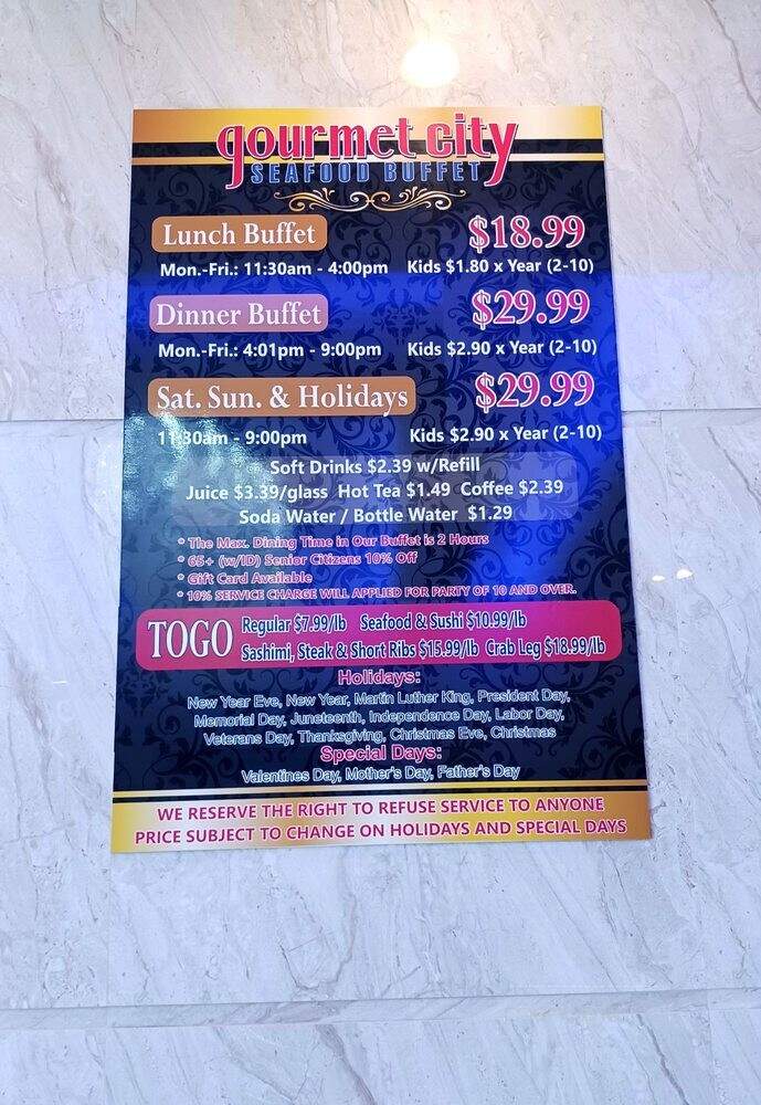 Gourmet City Seafood Buffet - Los Angeles, CA menu_pic