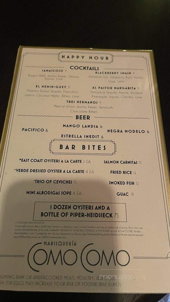 Como Como - Miami Beach, FL menu_pic