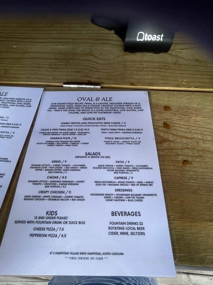Oval & Ale - Hampstead, NC menu_pic