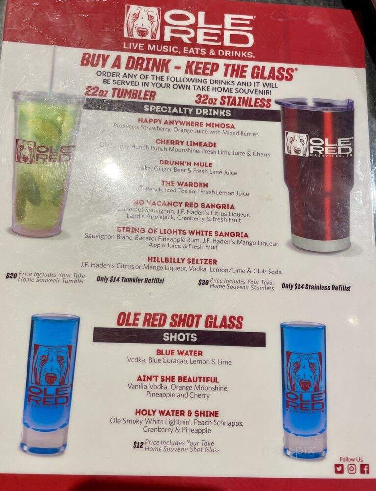 Ole Red - Nashville, TN menu_pic