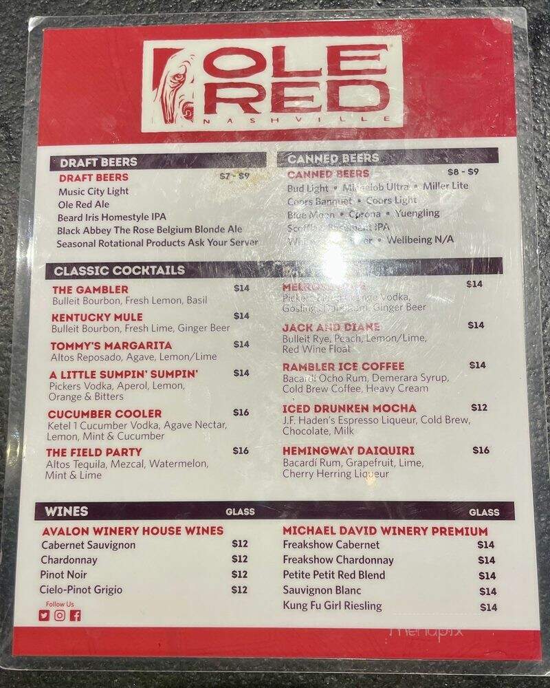 Ole Red - Nashville, TN menu_pic