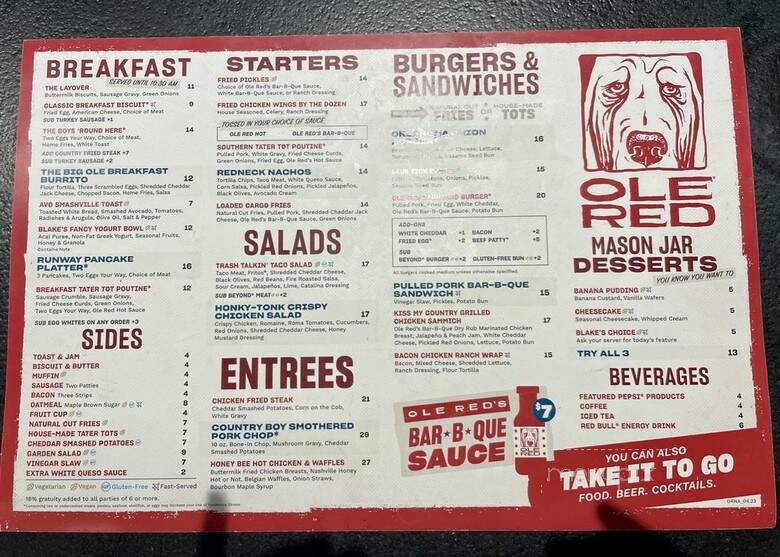 Ole Red - Nashville, TN menu_pic