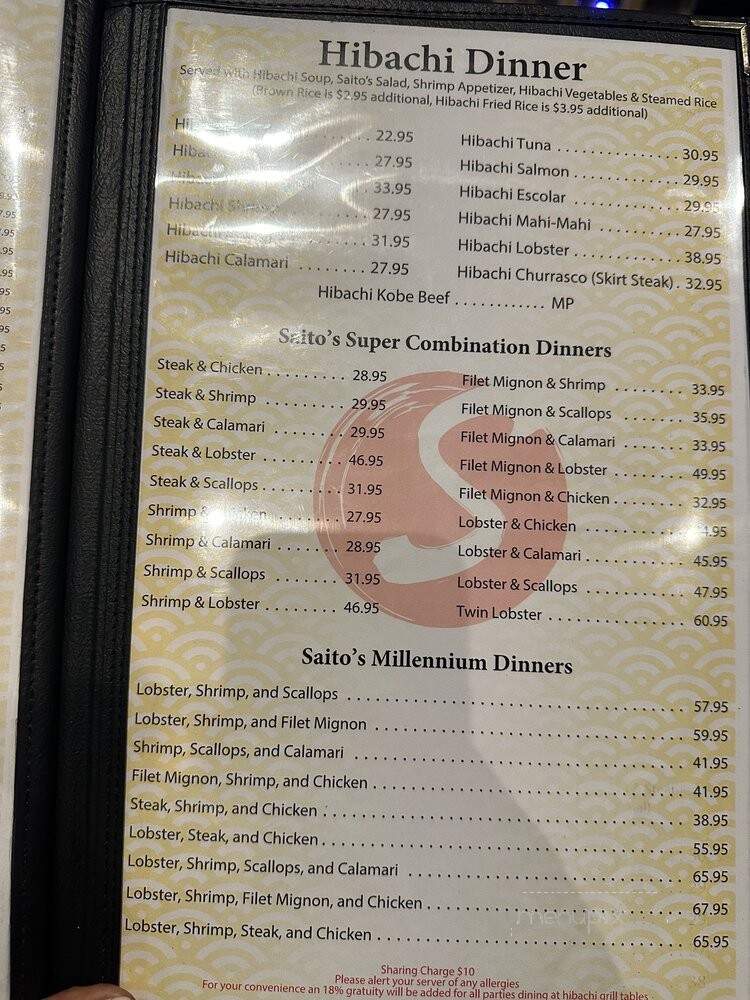 Saitos's Japanese Steakhouse - Dania Beach, FL menu_pic
