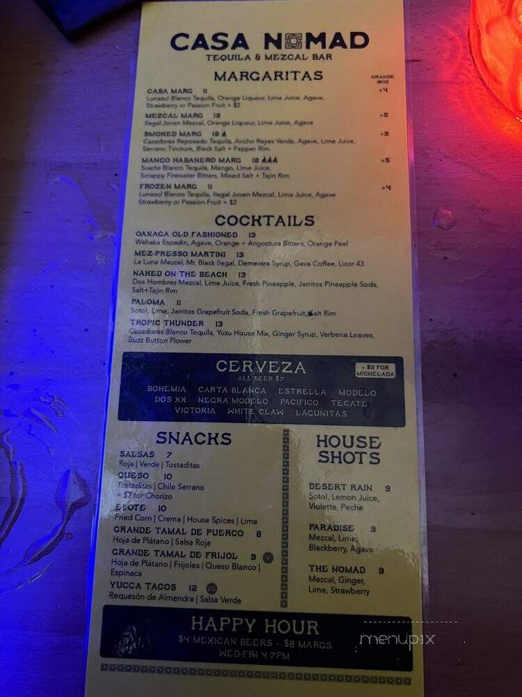 Casa Nomad Tequila & Mezcal Bar - Houston, TX menu_pic