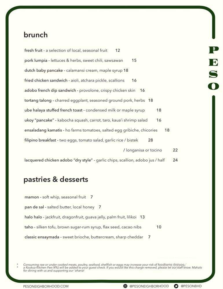 Peso - Urban Honolulu, HI menu_pic