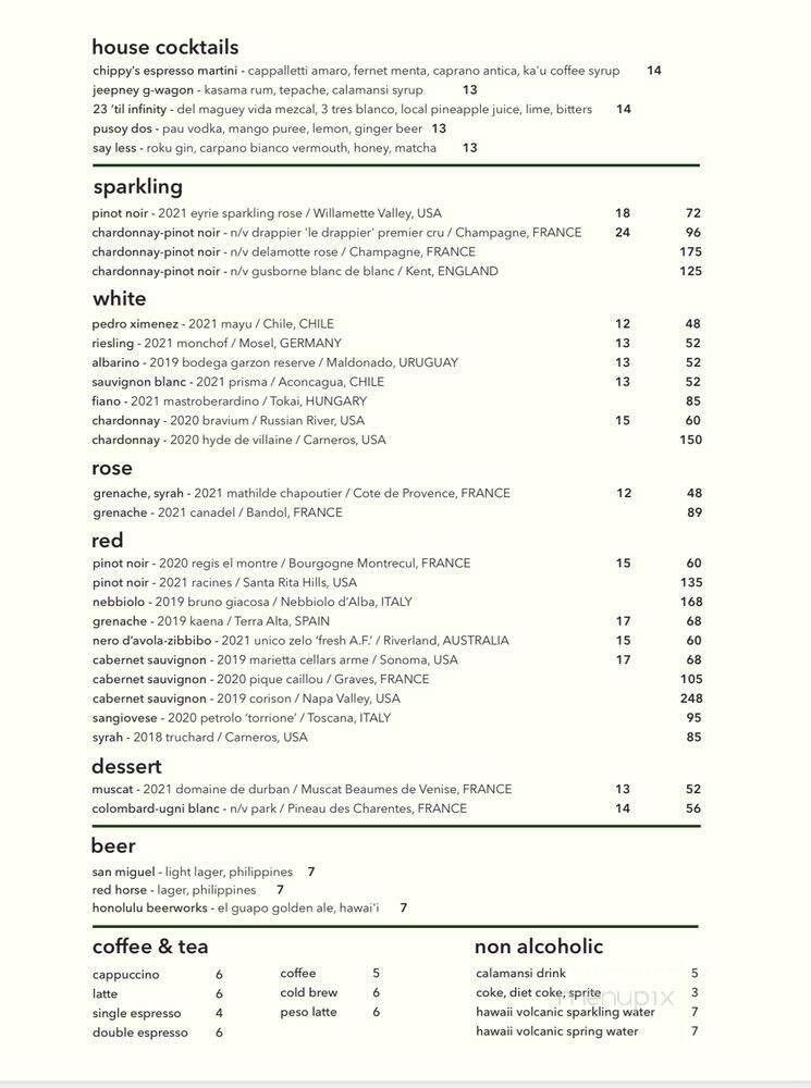 Peso - Urban Honolulu, HI menu_pic