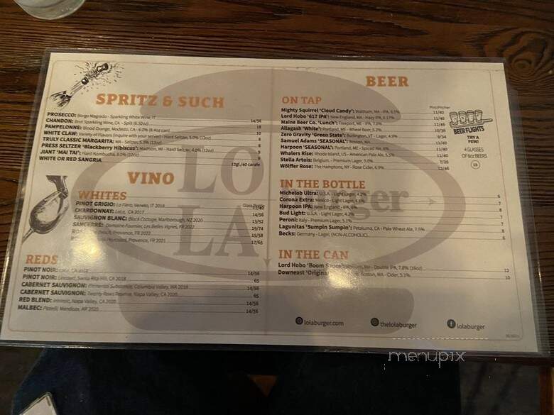 LoLa Burger - Boston, MA menu_pic