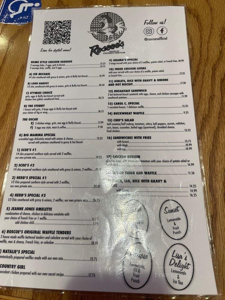 Roscoe's House Of Chicken & Waffles - Los Angeles, CA menu_pic