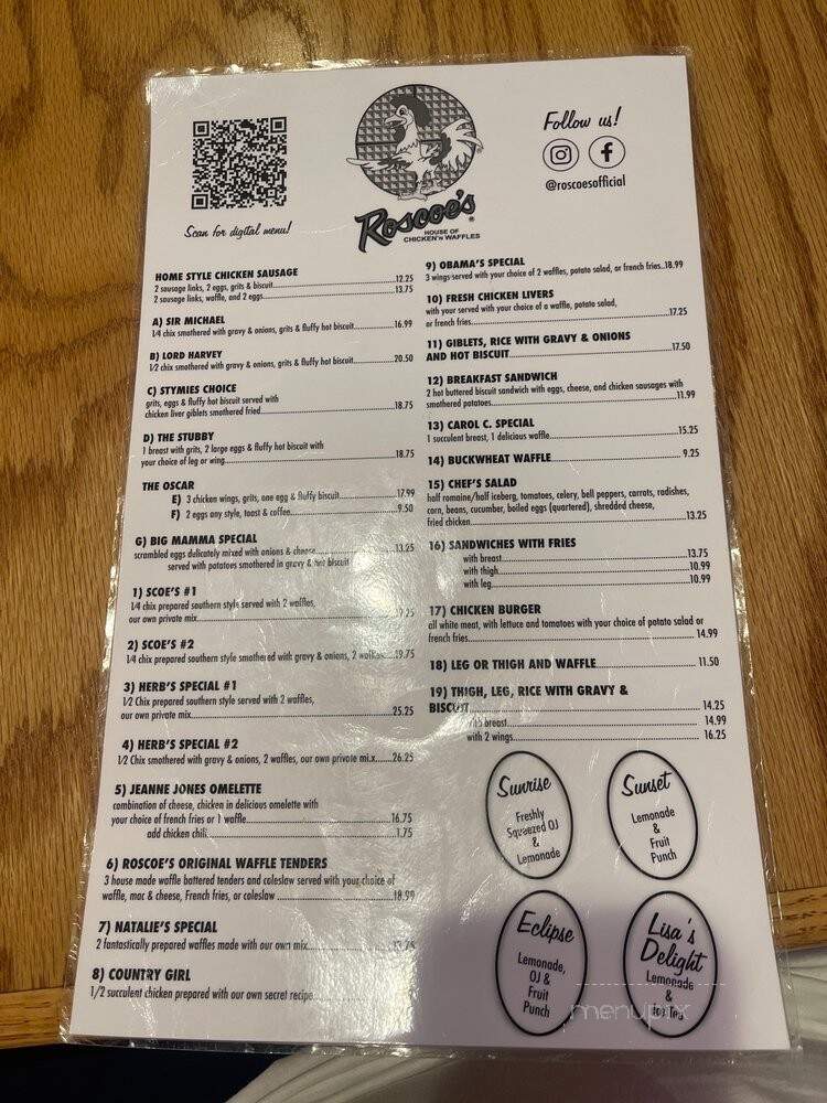 Roscoe's House Of Chicken & Waffles - Los Angeles, CA menu_pic