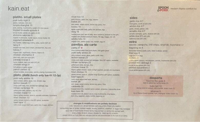 Spoon & Pork - Los Angeles, CA menu_pic