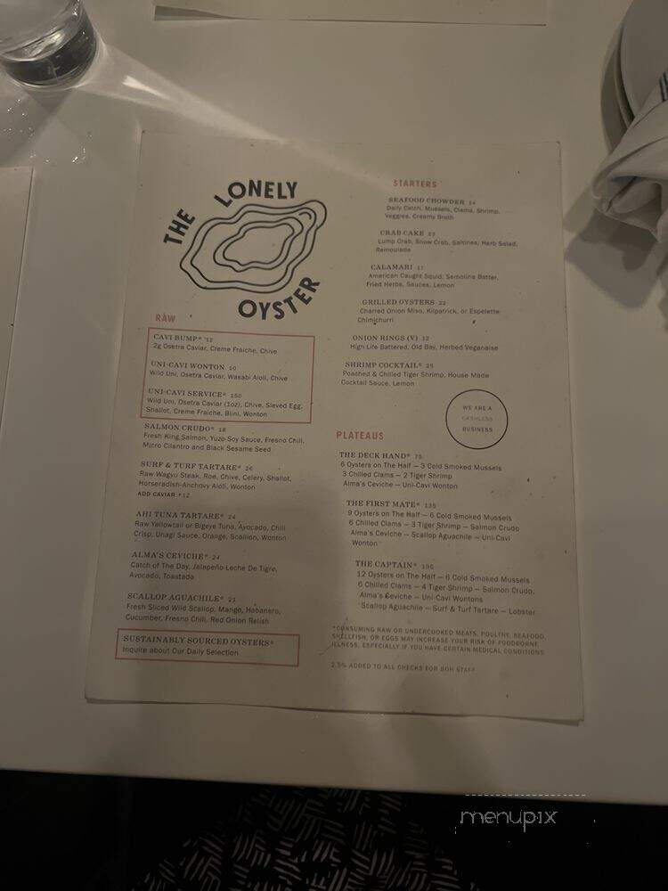 The Lonely Oyster - Los Angeles, CA menu_pic