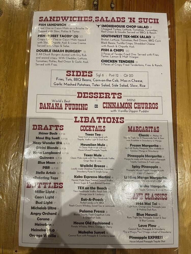 TEX808 BBQ & Brews - Honolulu, HI menu_pic