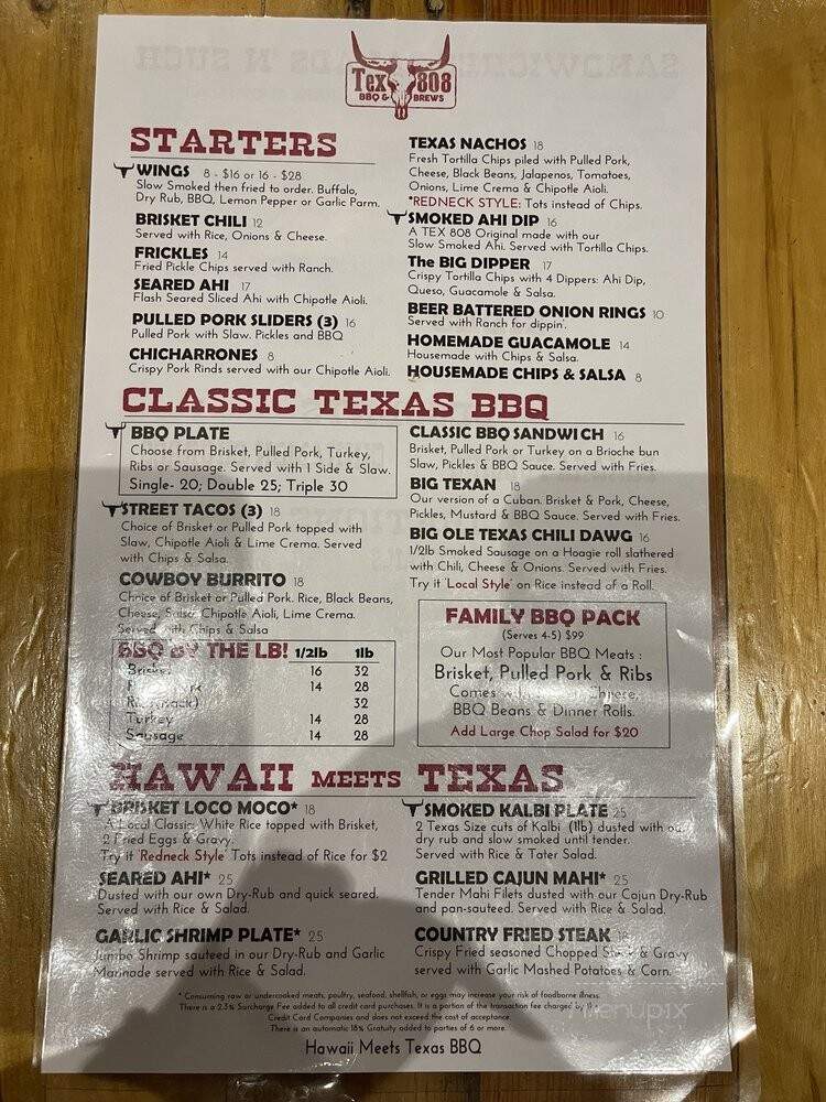 TEX808 BBQ & Brews - Honolulu, HI menu_pic
