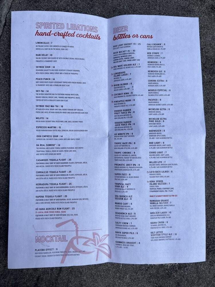 Skybox Taphouse - Honolulu, HI menu_pic