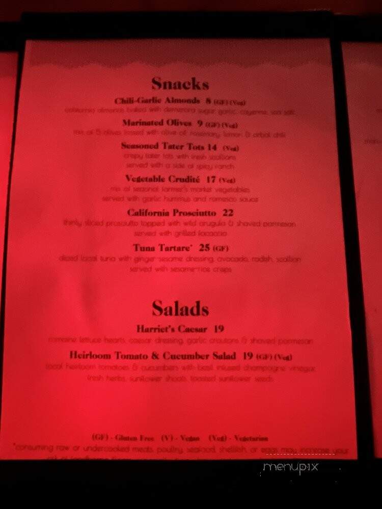 Harriet's Rooftop - West Hollywood, CA menu_pic