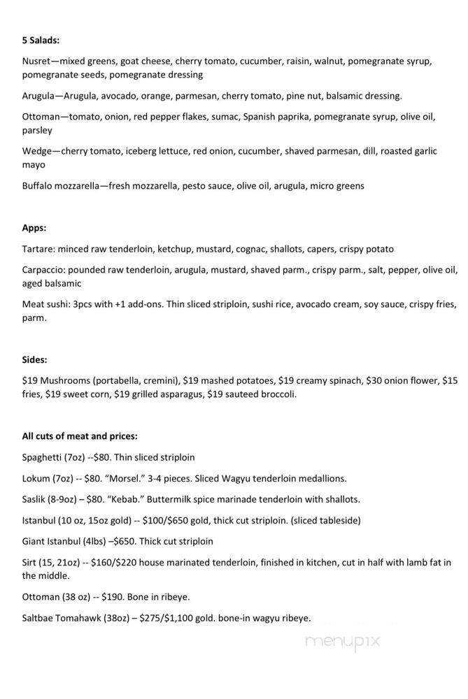 Nusr-Et Steakhouse - Beverly Hills, CA menu_pic