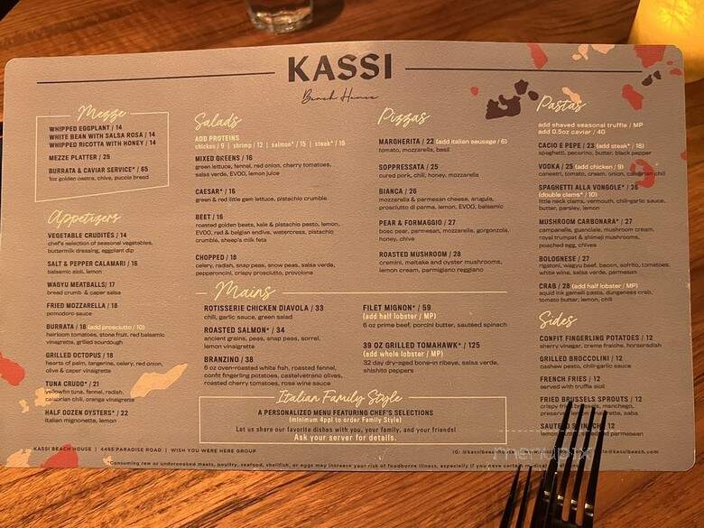 Kassi Beach House - Las Vegas, NV menu_pic