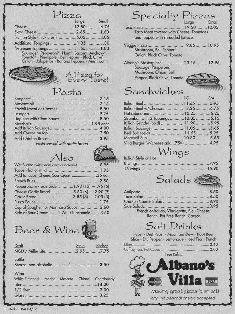 Albano's Villa - Michigan City, IN menu_pic