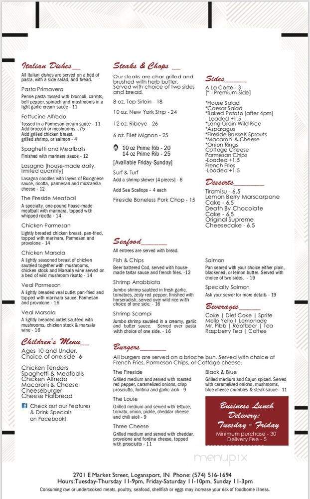 Fireside Restaurant & Lounge - Logansport, IN menu_pic