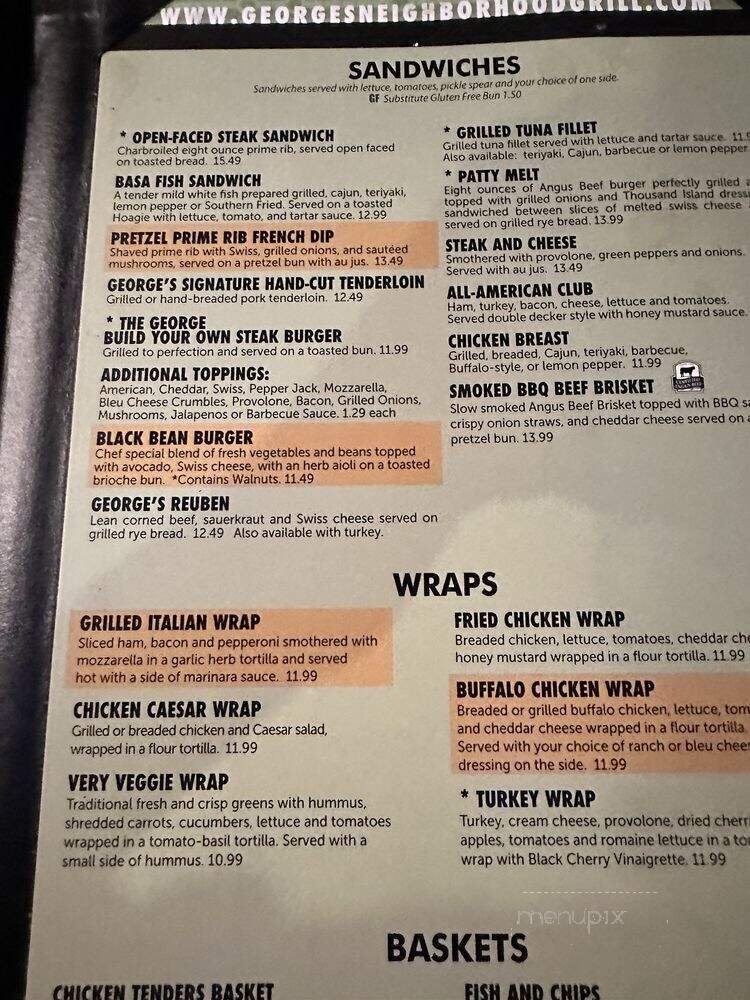 Georges Neighborhood Grille - Indianapolis, IN menu_pic