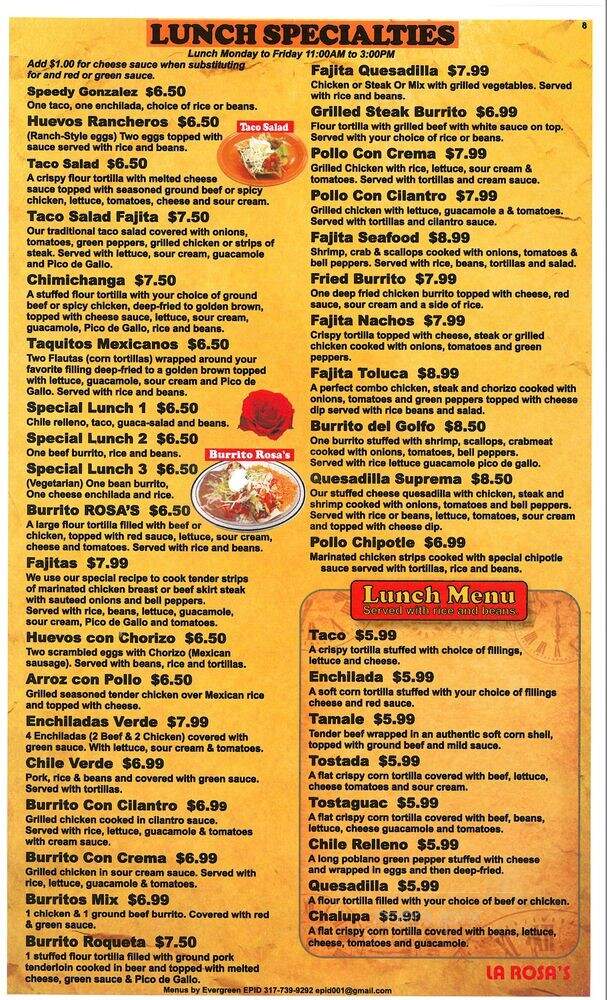 La Chalupa Mexican Restaurant - Bargersville, IN menu_pic