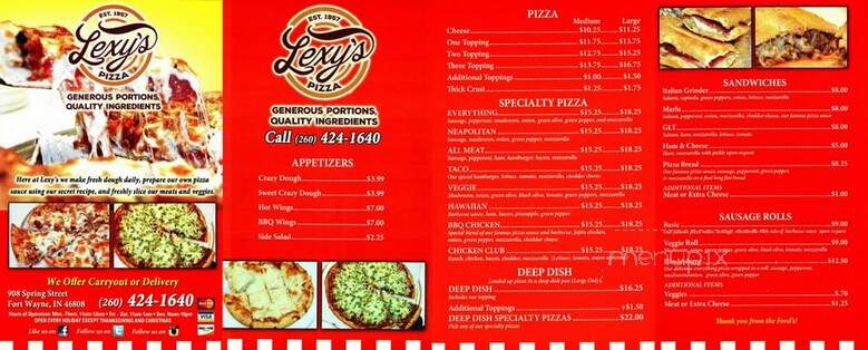 Lexy's Pizza - Fort Wayne, IN menu_pic