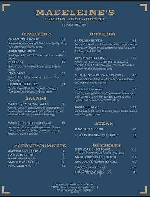 Madeleine's - Evansville, IN menu_pic