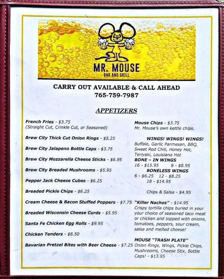 Mr Mouse - Yorktown, IN menu_pic