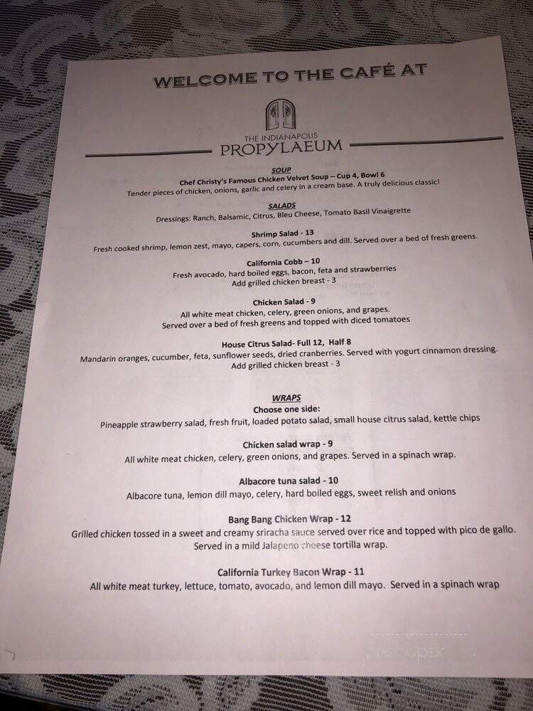 Propylaeum Club - Indianapolis, IN menu_pic